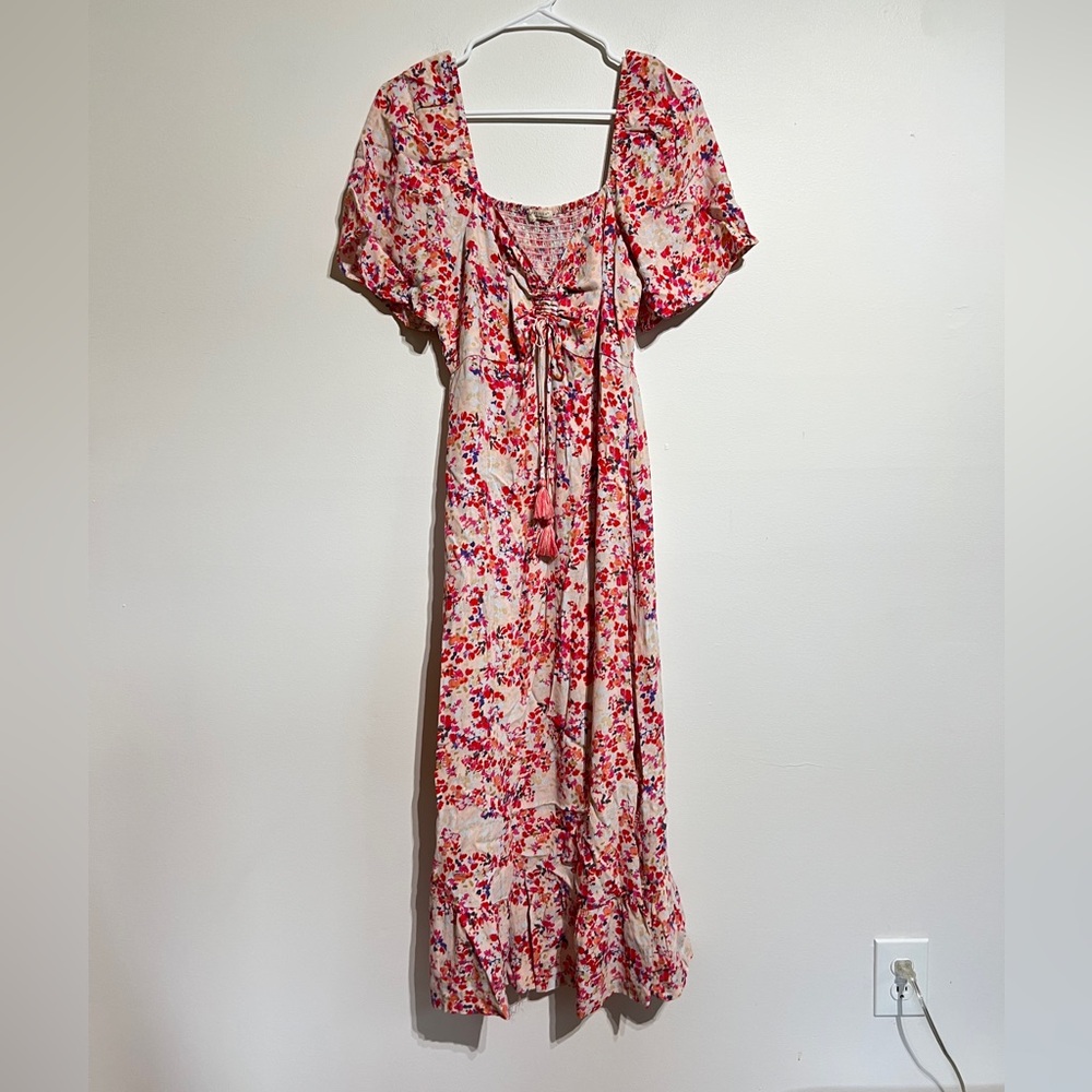 Lovestitch colorful floral pattern Puff Sleeve midi Sundress, L